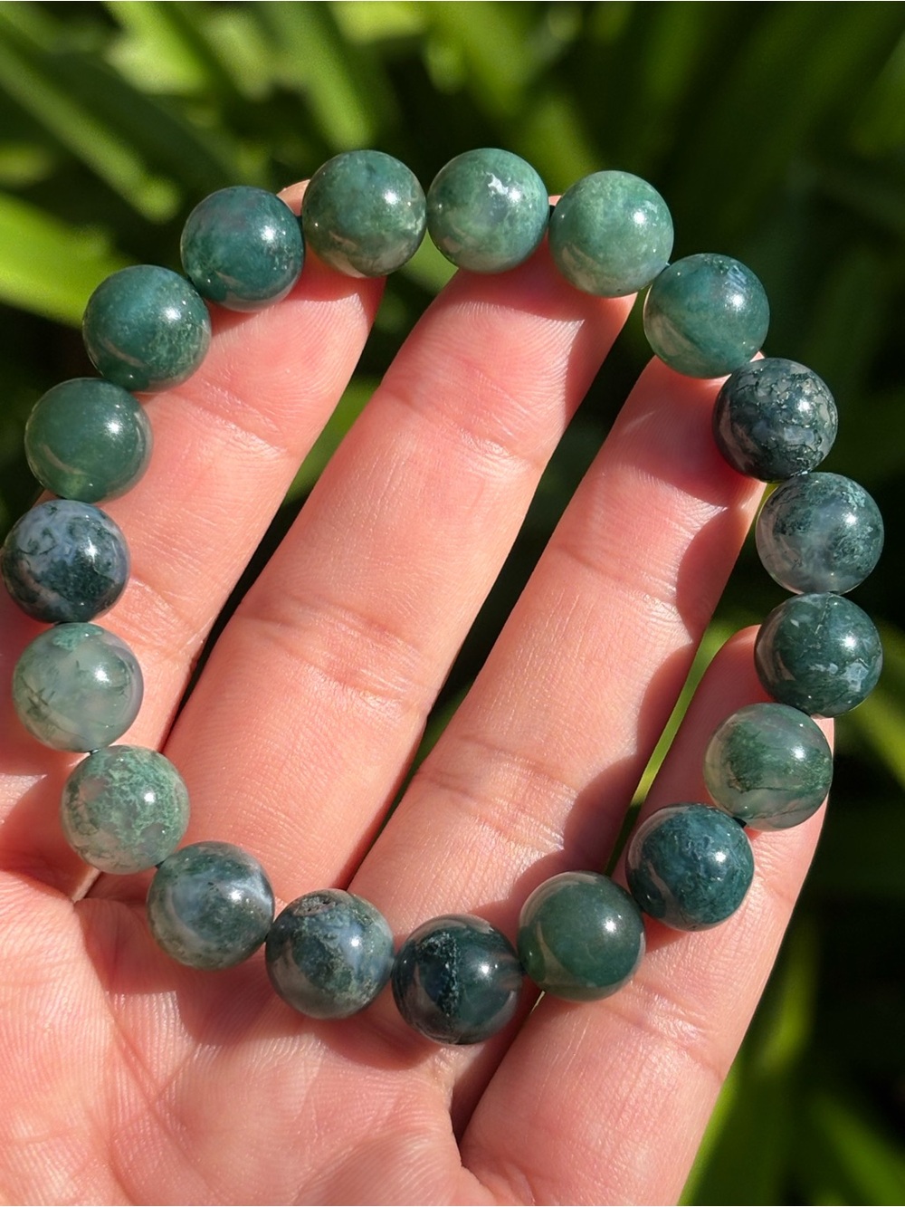 Green Moss Agate Bead Stretch Bracelet - Women Jewelry